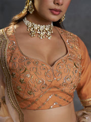 Orange Organza Embroidery Designer Lehenga Choli