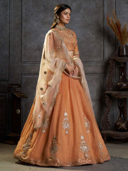 Orange Organza Embroidery Designer Lehenga Choli