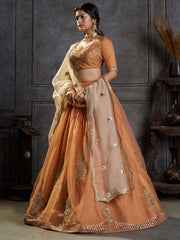 Orange Organza Embroidery Designer Lehenga Choli