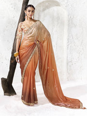 Kashika Shimmer Tissue Silk Saree In Rust Orange