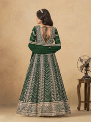 Georgette Bottle Green Embroidered Wedding Anarkali Suit
