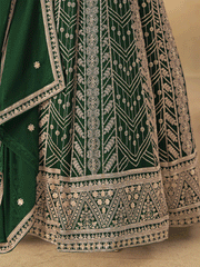 Georgette Bottle Green Embroidered Wedding Anarkali Suit