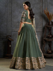 Dark Green Organza Embroidery Designer Lehenga Choli
