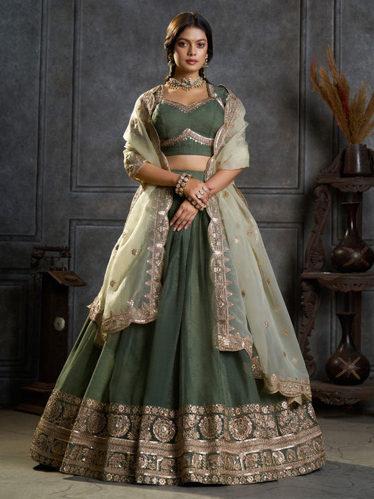 Dark Green Organza Embroidery Designer Lehenga Choli