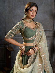 Dark Green Organza Embroidery Designer Lehenga Choli