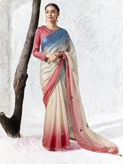 Triveni Coral Tri-Tone Soft Tissue Silk Saree