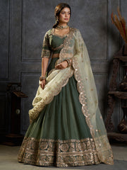 Dark Green Organza Embroidery Designer Lehenga Choli