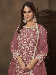 Net Pink Wedding Embroidered Gharara Sytle Suit