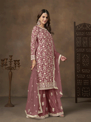 Net Pink Wedding Embroidered Gharara Sytle Suit
