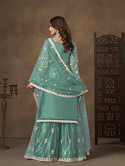 Net Green Wedding Embroidered Gharara Sytle Suit