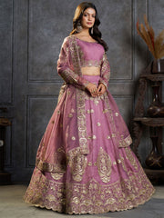 Lavender Organza Embroidery Designer Lehenga Choli
