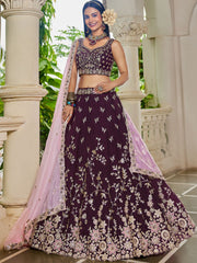 Burgundy colour Organza Sequinse embroidery Semi Stitched Lehenga choli and Dupatta