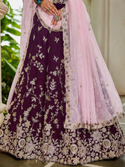 Burgundy colour Organza Sequinse embroidery Semi Stitched Lehenga choli and Dupatta