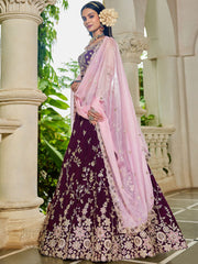 Burgundy colour Organza Sequinse embroidery Semi Stitched Lehenga choli and Dupatta