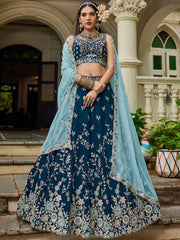 Navy blue colour Organza Sequinse embroidery Semi Stitched Lehenga choli and Dupatta