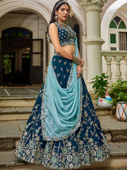 Navy blue colour Organza Sequinse embroidery Semi Stitched Lehenga choli and Dupatta