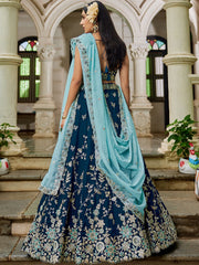 Navy blue colour Organza Sequinse embroidery Semi Stitched Lehenga choli and Dupatta