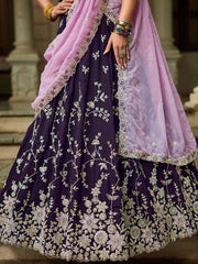 Magenta colour Organza Sequinse embroidery Semi Stitched Lehenga choli and Dupatta