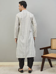 Striped Mandarin Collar Kurta & Dhoti Pants