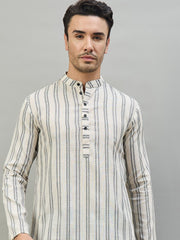 Striped Mandarin Collar Kurta & Dhoti Pants