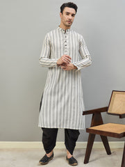 Striped Mandarin Collar Kurta & Dhoti Pants