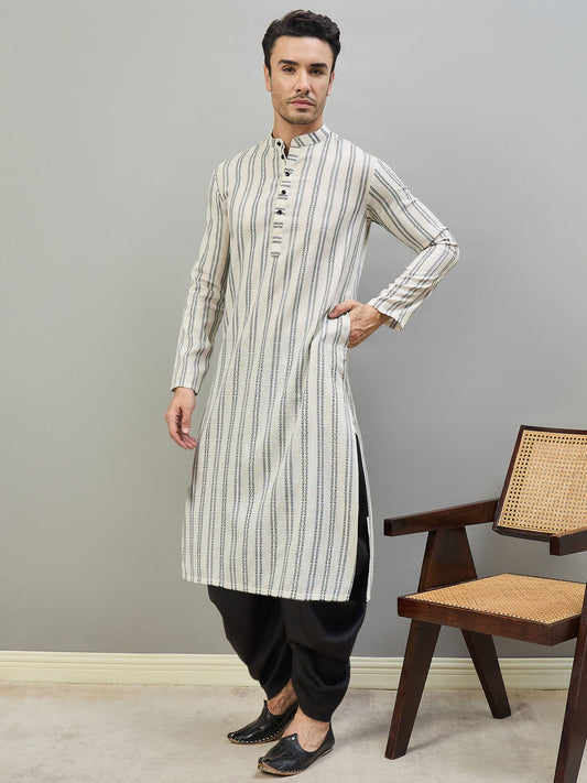 Striped Mandarin Collar Kurta & Dhoti Pants