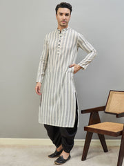 Striped Mandarin Collar Kurta & Dhoti Pants