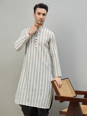 Striped Mandarin Collar Kurta & Dhoti Pants