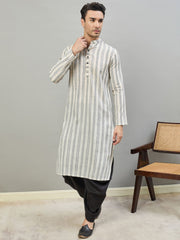 Striped Mandarin Collar Kurta & Dhoti Pants