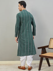 Striped Mandarin Collar Kurta & Dhoti Pants