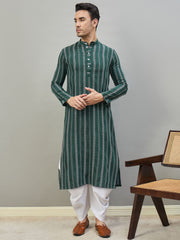 Striped Mandarin Collar Kurta & Dhoti Pants