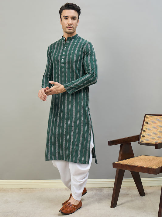 Striped Mandarin Collar Kurta & Dhoti Pants