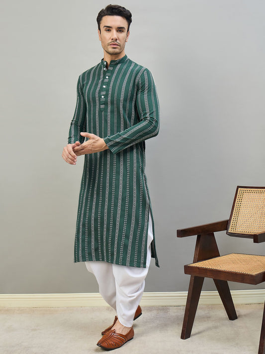 Striped Mandarin Collar Kurta & Dhoti Pants