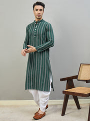 Striped Mandarin Collar Kurta & Dhoti Pants