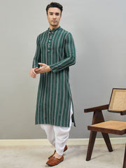 Striped Mandarin Collar Kurta & Dhoti Pants