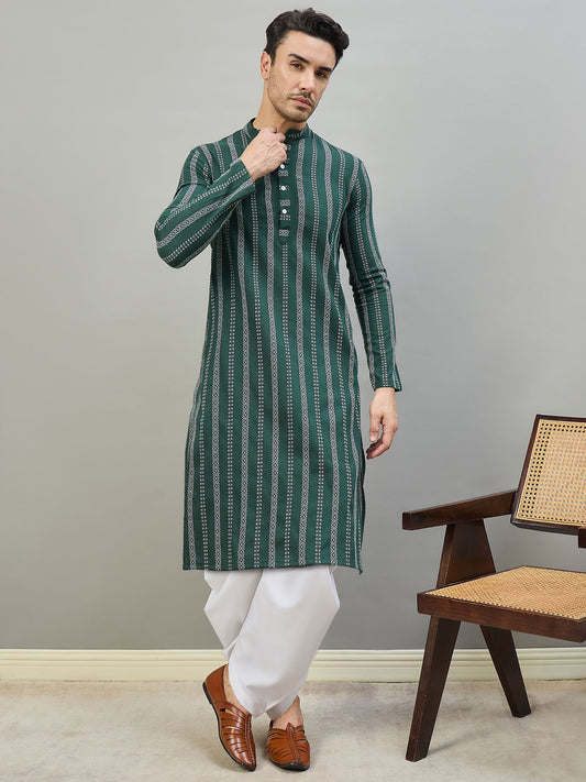 Striped Mandarin Collar Kurta & Dhoti Pants