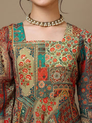 Girls Ethnic Motifs Printed Square Neck Ethnic Dress