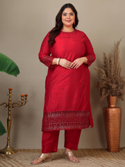 Women Abstract Printed and Sequinned Embroidered Kurta Set with Dupatta