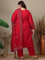 Women Abstract Printed and Sequinned Embroidered Kurta Set with Dupatta