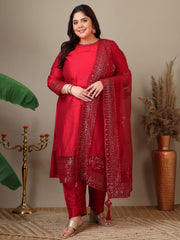 Women Abstract Printed and Sequinned Embroidered Kurta Set with Dupatta