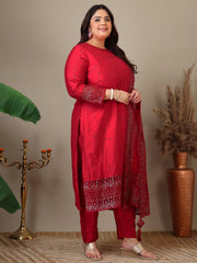 Women Abstract Printed and Sequinned Embroidered Kurta Set with Dupatta