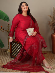 Women Abstract Printed and Sequinned Embroidered Kurta Set with Dupatta