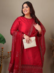 Women Abstract Printed and Sequinned Embroidered Kurta Set with Dupatta