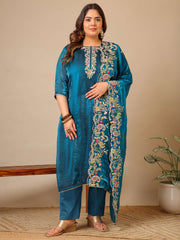Women Ethnic Motifs Embroidered Regular Thread Work Kurta with Trousers & With Dupatta