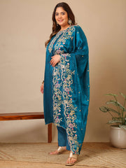 Women Ethnic Motifs Embroidered Regular Thread Work Kurta with Trousers & With Dupatta