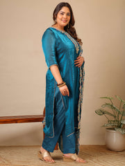 Women Ethnic Motifs Embroidered Regular Thread Work Kurta with Trousers & With Dupatta