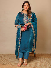 Women Ethnic Motifs Embroidered Regular Thread Work Kurta with Trousers & With Dupatta