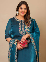 Women Ethnic Motifs Embroidered Regular Thread Work Kurta with Trousers & With Dupatta