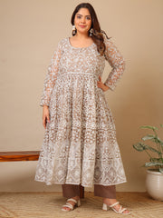 Women Floral Embroidered Empire Thread Work Kurta with Trousers & With Dupatta