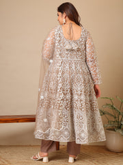 Women Floral Embroidered Empire Thread Work Kurta with Trousers & With Dupatta